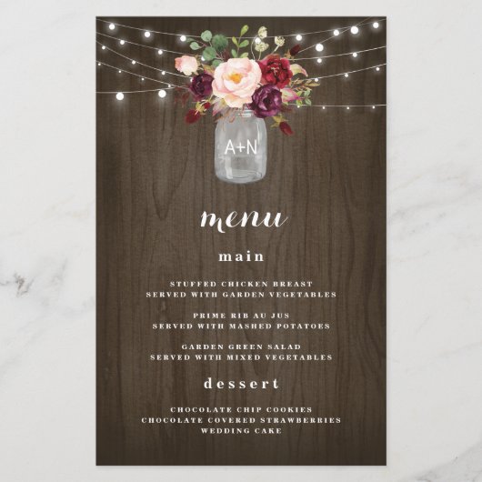 Kaarten van het Burgundy Blush Mason Jar Rustic We (Voorkant)