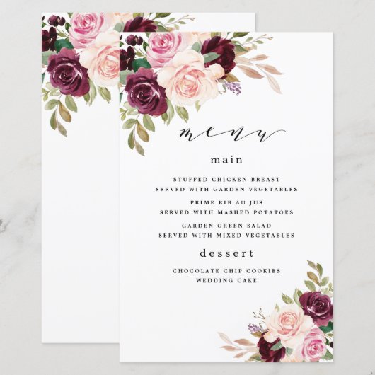 Kaarten van het Burgundy Blush Pink Gold Floral We (Voorkant / Achterkant)