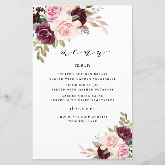 Kaarten van het Burgundy Blush Pink Gold Floral We (Voorkant)
