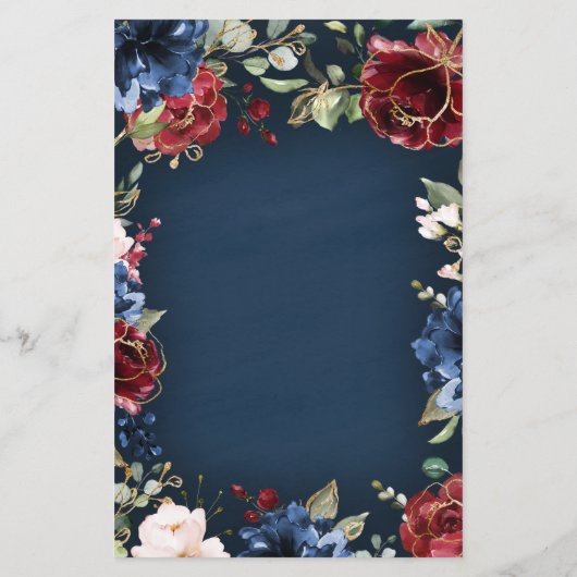 Kaarten van het Burgundy Navy Blue Gold Blush Wedd (Achterkant)