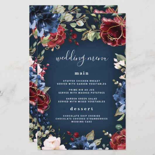 Kaarten van het Burgundy Navy Blue Gold Blush Wedd (Voorkant / Achterkant)