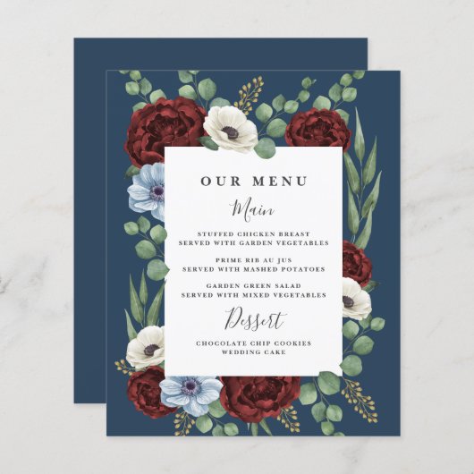 Kaarten van het Burgundy Peony Dusty Blue Navy Wed (Voorkant / Achterkant)