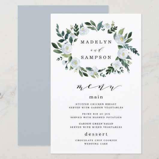 Kaarten van het Elegant Dusty Blue Floral Wedding (Voorkant / Achterkant)