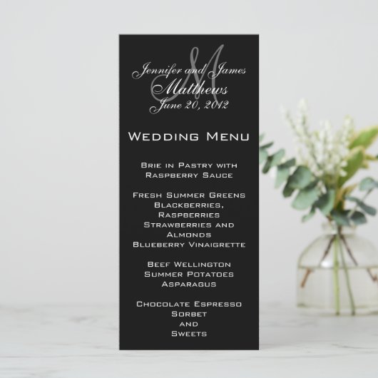 Kaarten van het Elegant Monogram Wedding Menu (Staand voorkant)