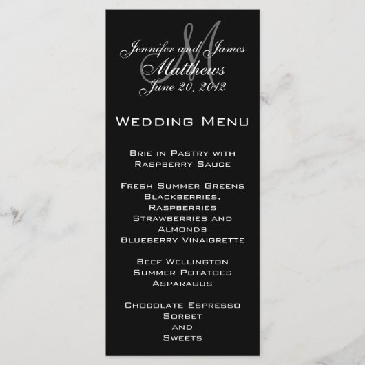 Kaarten van het Elegant Monogram Wedding Menu (Voorkant)