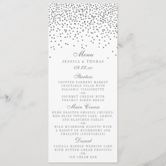 Kaarten van het  Glam Silver Confetti Wedding Menu