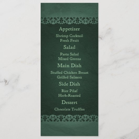 Kaarten van het Irish Green Cameo Wedding Menu (Achterkant)