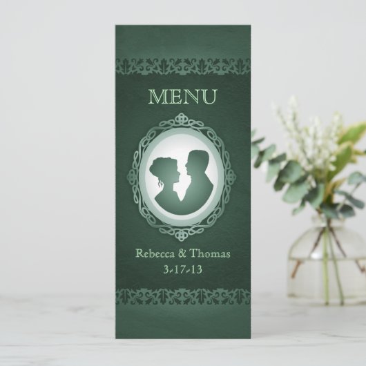 Kaarten van het Irish Green Cameo Wedding Menu (Staand voorkant)