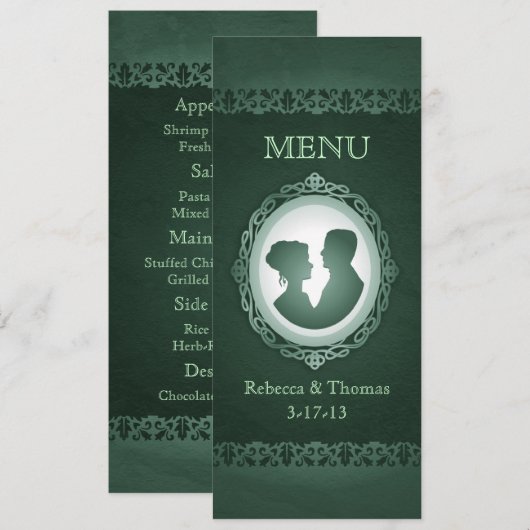 Kaarten van het Irish Green Cameo Wedding Menu (Voorkant / Achterkant)
