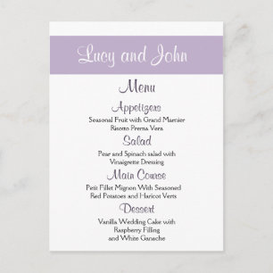 Kaarten van het Lavender Wedding Menu