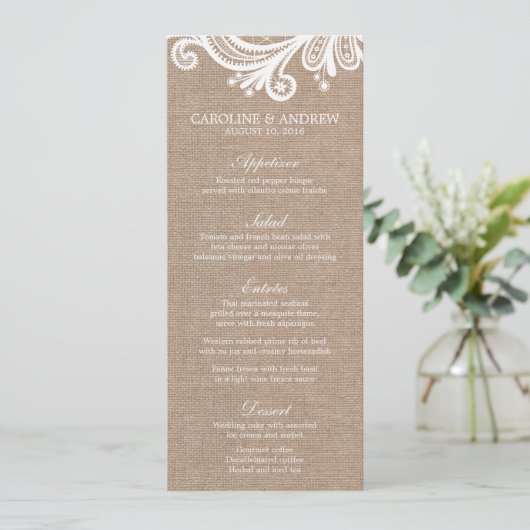 Kaarten van het Menu Brekwonden en Lace Wedding (Staand voorkant)