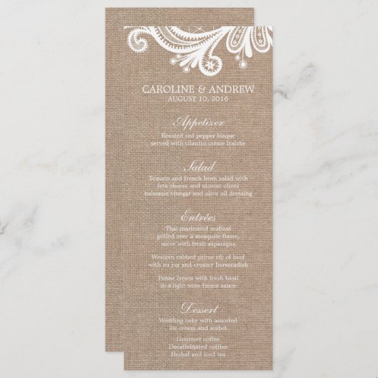 Kaarten van het Menu Brekwonden en Lace Wedding (Voorkant / Achterkant)