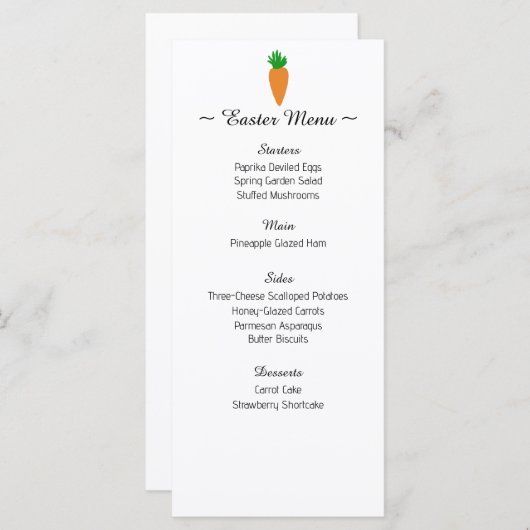 Kaarten van het menu Paasmenu (Voorkant / Achterkant)