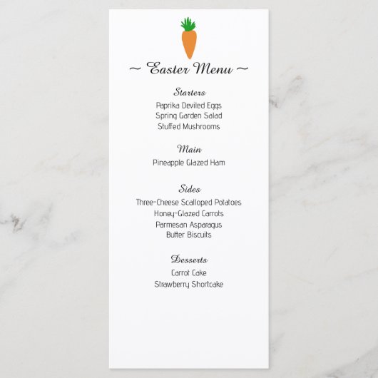 Kaarten van het menu Paasmenu (Voorkant)