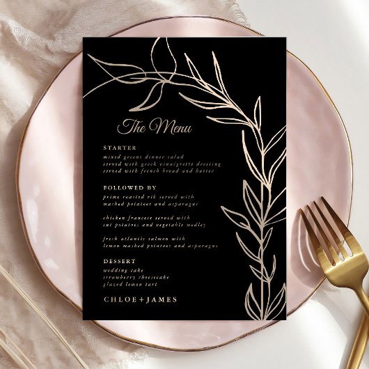 Kaarten van het moderne Black Script Wedding Menu