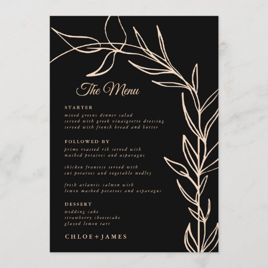 Kaarten van het moderne Black Script Wedding Menu (Voorkant)