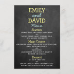 Kaarten van het moderne Chalkboard Typografie Wedd<br><div class="desc">Modern Chalkboard Typography Wedding Menu Kaarten. Voeg uw douanetekst aan dit ontwerp toe door de "Edit this design sjabloon"vakjes op de rechterkant van het punt te gebruiken, of de blauwe "pas het"knoop aan om de tekst te schikken, de doopvonten en de kleuren te veranderen en extra informatie of afbeeldingen aan...</div>