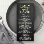 Kaarten van het moderne Chalkboard Typografie Wedd<br><div class="desc">Modern Chalkboard Typography Wedding Menu Kaarten. Voeg uw douanetekst aan dit ontwerp toe door de "Edit this design sjabloon"vakjes op de rechterkant van het punt te gebruiken, of de blauwe "pas het"knoop aan om de tekst te schikken, de doopvonten en de kleuren te veranderen en extra informatie of afbeeldingen aan...</div>