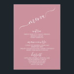 Kaarten van het moderne, minimalistische pastel-we<br><div class="desc">Moderne minimalistische Pastel Wedding Menu in Wilde Roos Roze Kleur Elegant 5x7" Kaarten van het Berichtenmenu van de Bindende  Vast menu Elegant Calligraphy Eat and Drink Wedding Menus | Eenvoudige kalligrafie Rustic Wedding Menus,  Rustic Wedding Menu,  Floral Wedding Menu,  Wedding Table Menu,  Pastel Wedding Menu Kaarten</div>