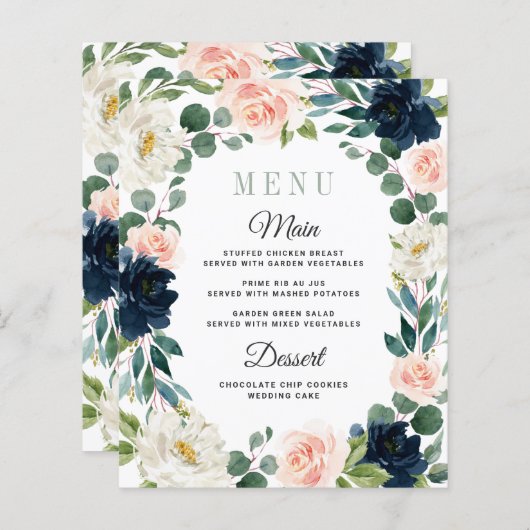 Kaarten van het Navy and Blush Pink Waterverf Wedd (Voorkant / Achterkant)