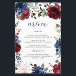 Kaarten van het Navy Blue Burgundy Blush Pink Wedd<br><div class="desc">De sjabloon heeft een elegante poot van waterverf bloemen in de schaduw van de rode,  marsala,  marineslierroze en stomproze met een moderne typografische vormgeving.</div>