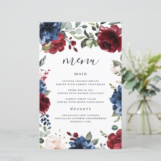 Kaarten van het Navy Blue Burgundy Blush Pink Wedd (Staand voorkant)
