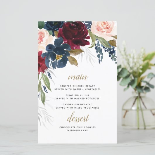 Kaarten van het Navy Blue Burgundy Blush Pink Wedd (Staand voorkant)