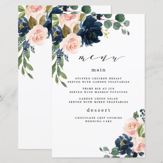 Kaarten van het Navy Blue- en Blush Pink Floral We (Voorkant / Achterkant)