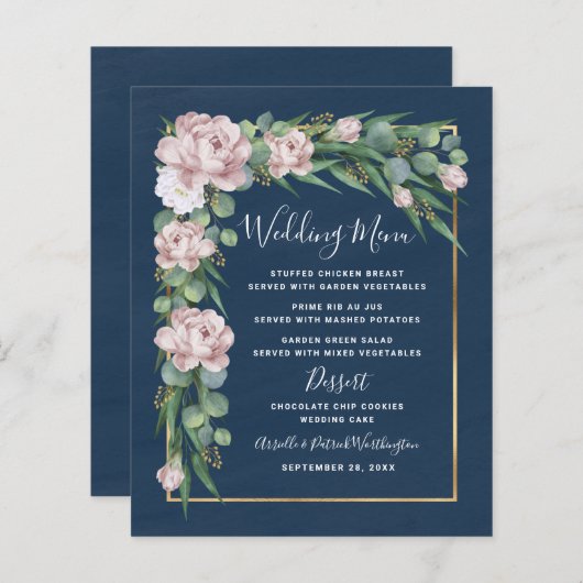 Kaarten van het Navy Blue Pink Dusty Roos Gold Wed (Voorkant / Achterkant)