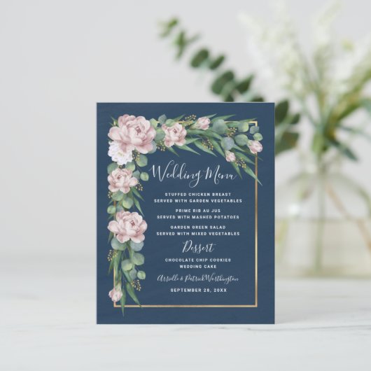 Kaarten van het Navy Blue Pink Dusty Roos Gold Wed (Staand voorkant)