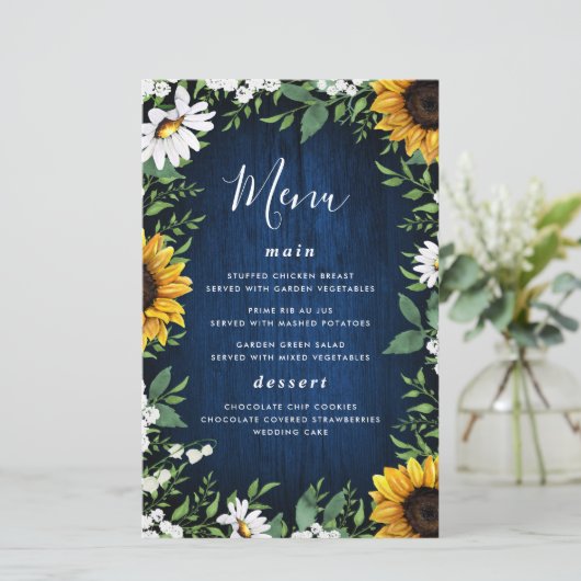 Kaarten van het Navy Blue Sunflower Rustic Wood We (Staand voorkant)