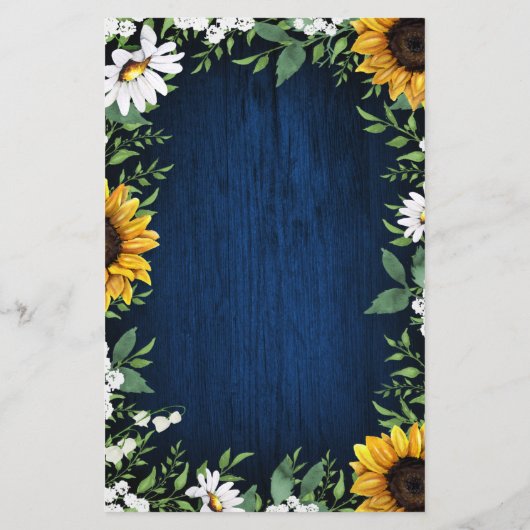 Kaarten van het Navy Blue Sunflower Rustic Wood We (Achterkant)
