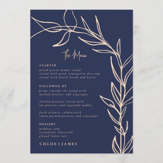 Kaarten van het Navy Foliage Arch Script Wedding M (Voorkant)