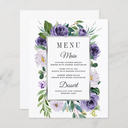 Kaarten van het Paarse Silver Gray Floral Wedding (Voorkant / Achterkant)