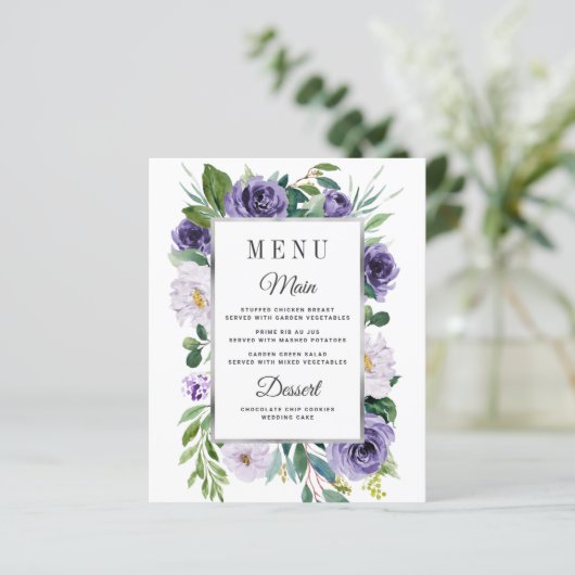 Kaarten van het Paarse Silver Gray Floral Wedding (Staand voorkant)