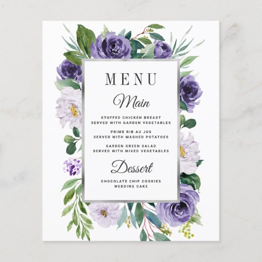 Kaarten van het Paarse Silver Gray Floral Wedding  (Voorkant)
