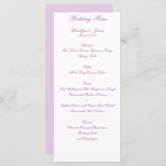 Kaarten van het Radiant Orchid Wedding Menu (Voorkant / Achterkant)
