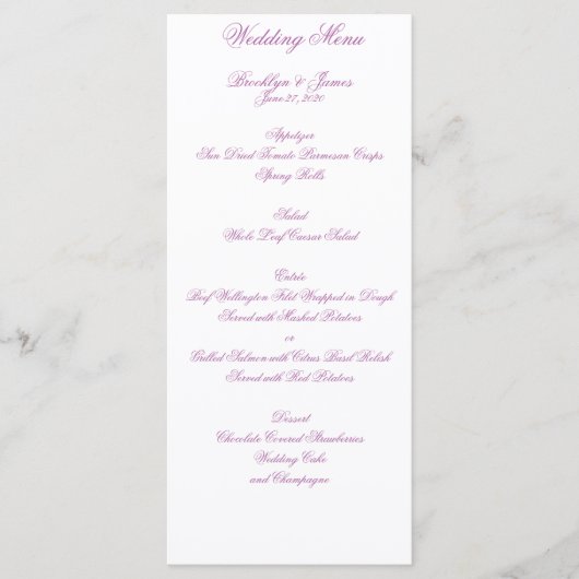 Kaarten van het Radiant Orchid Wedding Menu (Voorkant)