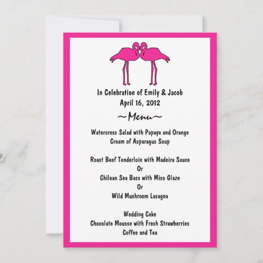 Kaarten van het roze menu Flamingos (Voorkant)
