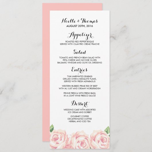 Kaarten van het  Rozen-weduwenmenu (Voorkant / Achterkant)