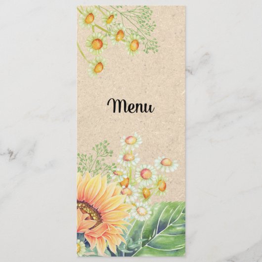Kaarten van het Rustige Sunflower Wedding Menu (Voorkant)
