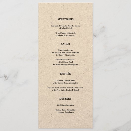 Kaarten van het Rustige Sunflower Wedding Menu (Achterkant)