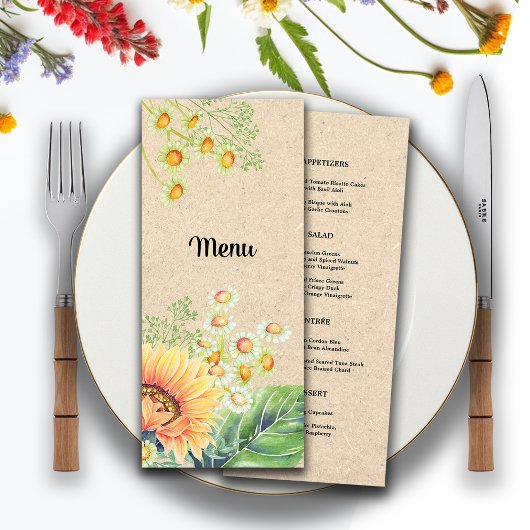 Kaarten van het Rustige Sunflower Wedding Menu