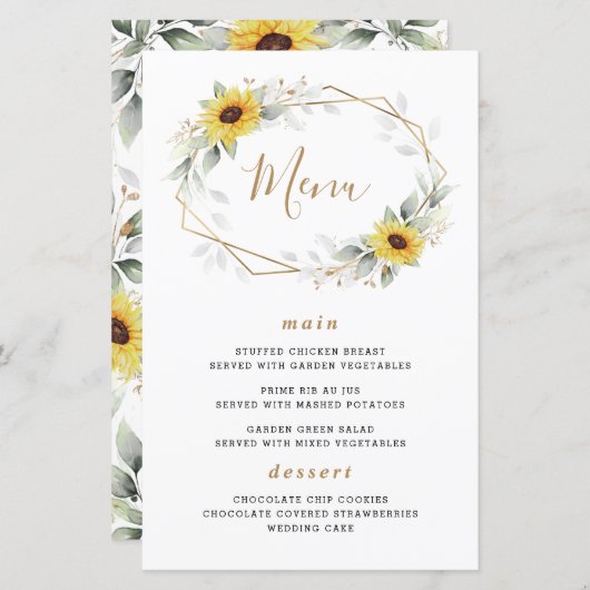Kaarten van het Sunflower Elegant Geometric Weddin (Voorkant / Achterkant)