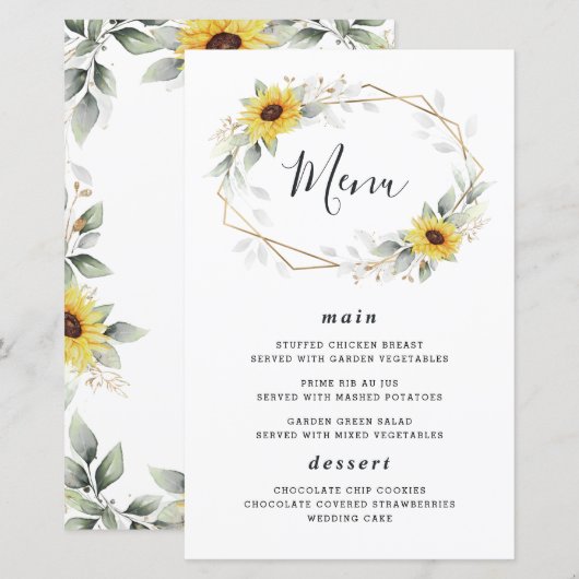 Kaarten van het Sunflower Elegant Geometric Weddin (Voorkant / Achterkant)