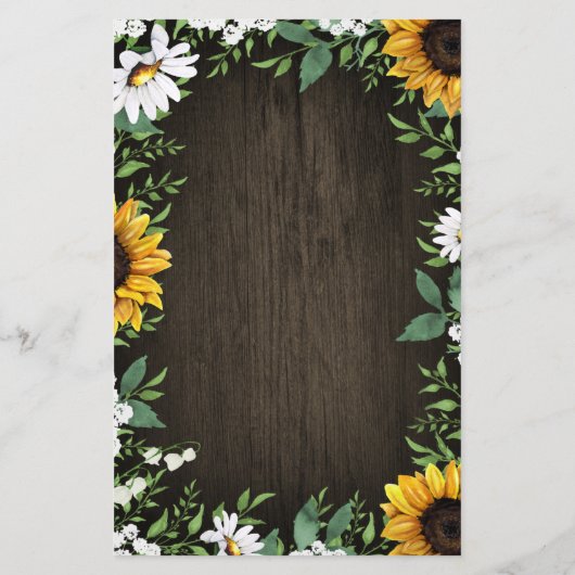 Kaarten van het Sunflower en Daisy Rustic Wood Wed (Achterkant)