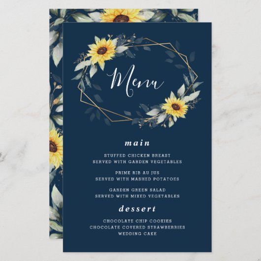 Kaarten van het Sunflower Navy Blue Geometric Wedd (Voorkant / Achterkant)