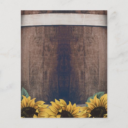 Kaarten van het  Sunflower Wedding Menu Rustic Bar (Achterkant)