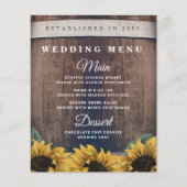 Kaarten van het  Sunflower Wedding Menu Rustic Bar (Voorkant)