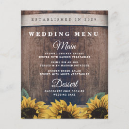 Kaarten van het  Sunflower Wedding Menu Rustic Bar